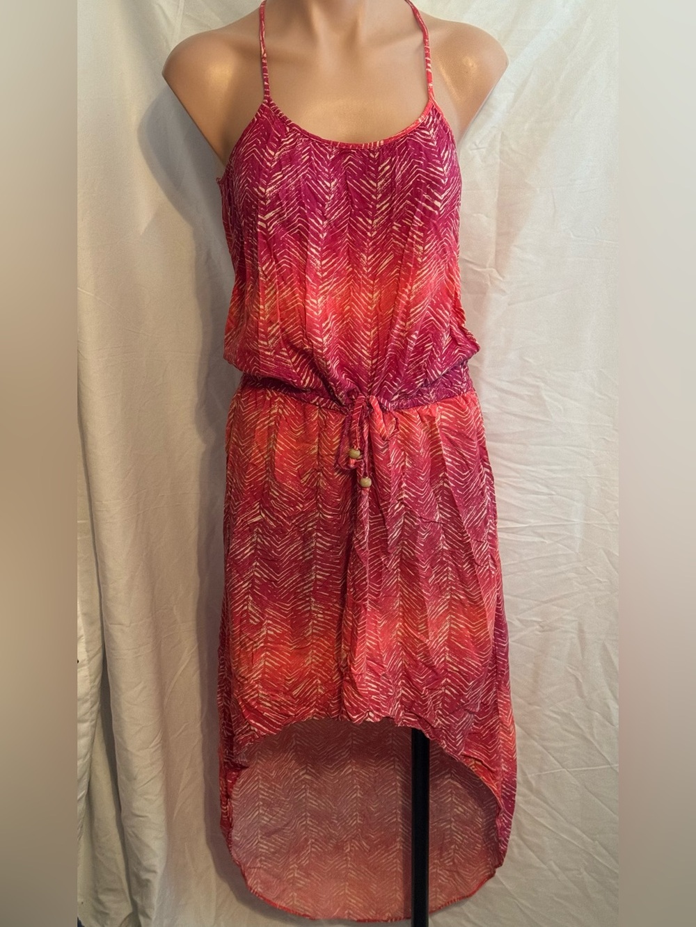 Y2K Pink Ombre Hang Ten Tie-Waist High-Low Sundress